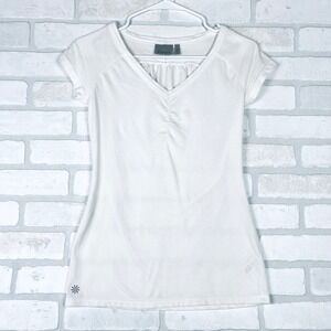 Athleta White V Neck Short Sleeve Ruched Workout Top Womens‎ XXS Activewear